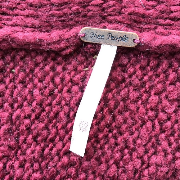 FREE PEOPLE Anthropologie Sweater Burgundy Cable Knit Wool Blend Cardigan - Picture 4 of 6